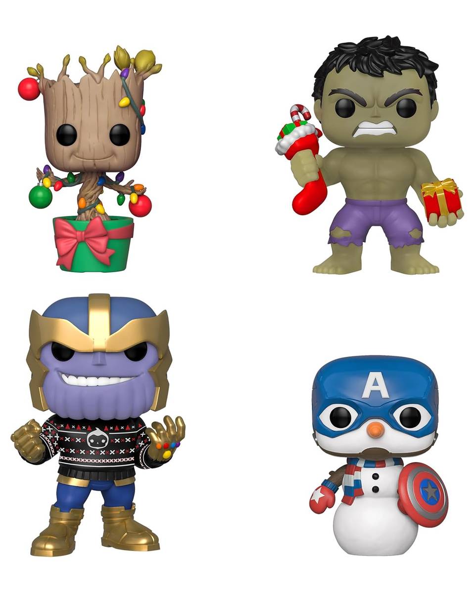 Bobble Figure Marvel POP! 4-Pack - Hulk / Groot / Cap Snowman / Thanos 