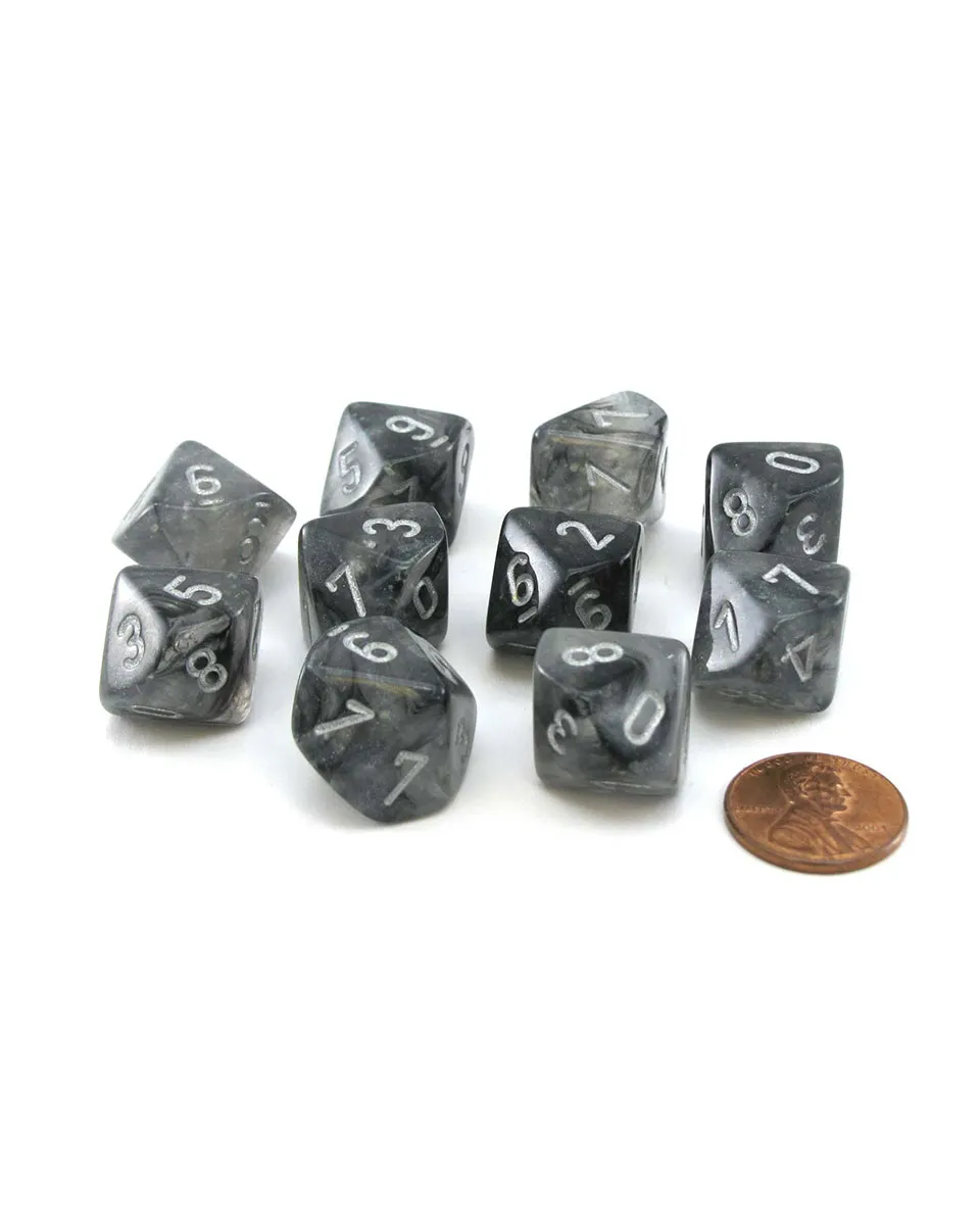 Kockice Chessex - Borealis - Luminary - Light Smoke & Silver - Set of Ten d10's