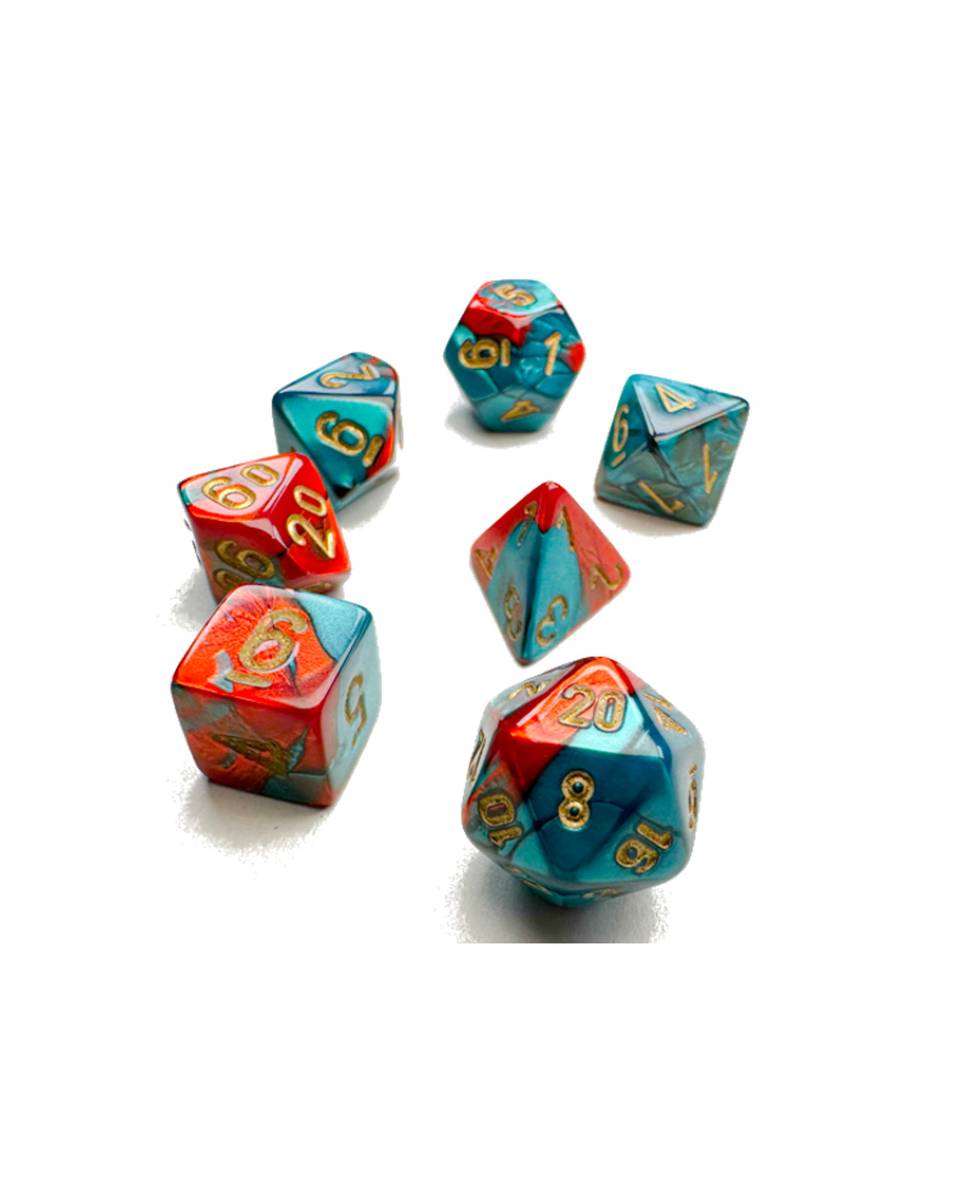 Kockice Chessex - Gemini - Polyhedral - Red-Teal & Gold (7) 