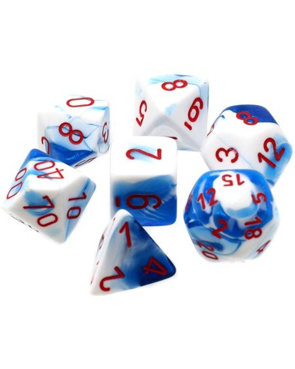 Kockice Chessex - Polyhedral - Gemini - Astral Blue-White & Red (7) 