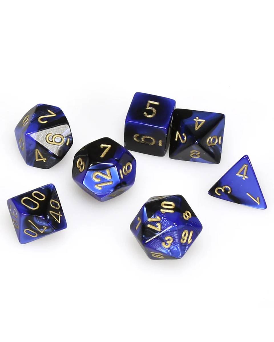 Kockice Chessex - Polyhedral - Gemini - Black-Blue & Gold (7) 