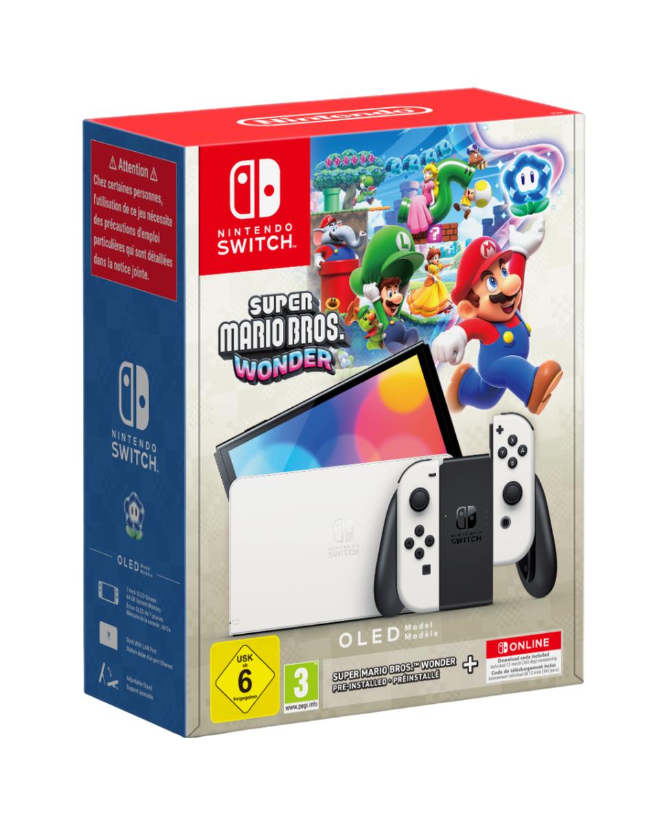 Konzola Nintendo Switch OLED (White Joy-Con) + Super Mario Bros. Wonder + 12 Months Nintendo Online 