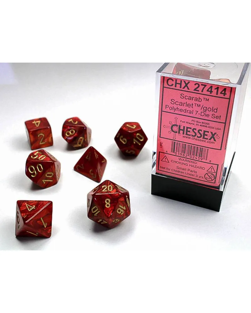 Kockice Chessex - Scarab Mega-hedral - Scarlet & Gold (7) 