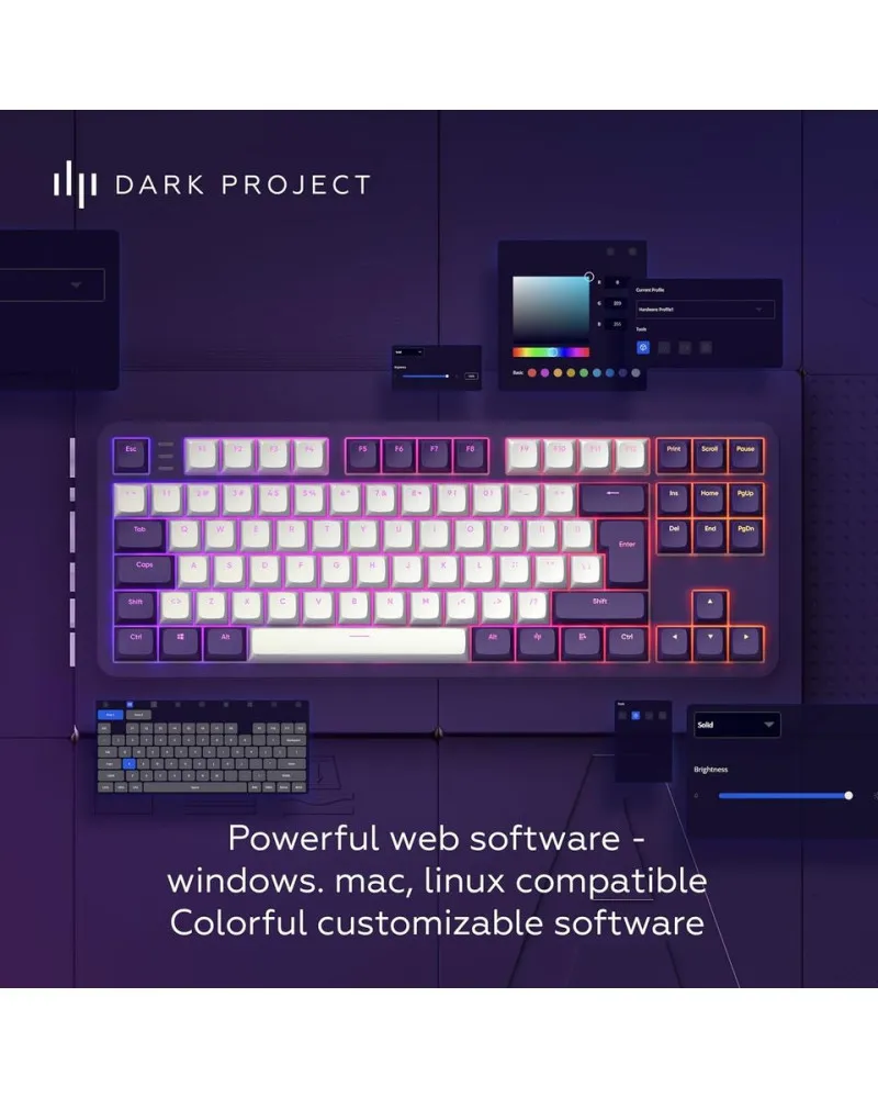 Tastatura Dark Project ALU87A Violet/White - Mechanical Gaming Keyboard (ANSI) 