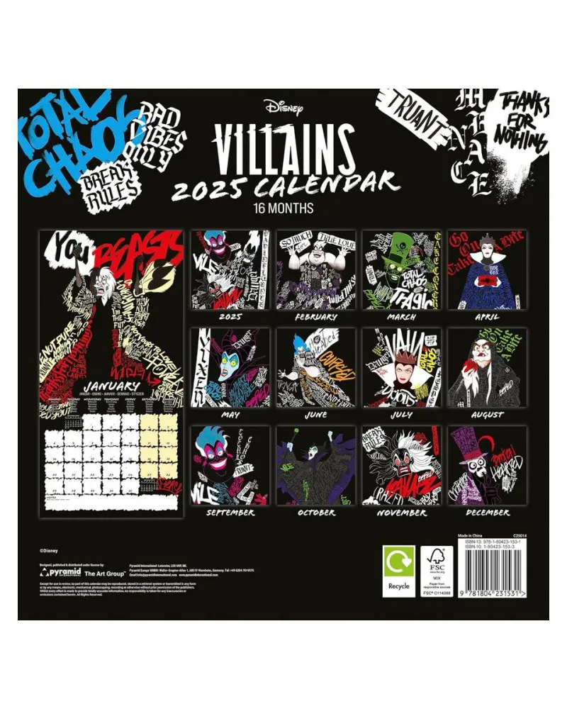 Zidni Kalendar Disney Villains - 2025 Square Calendar 30x30cm 