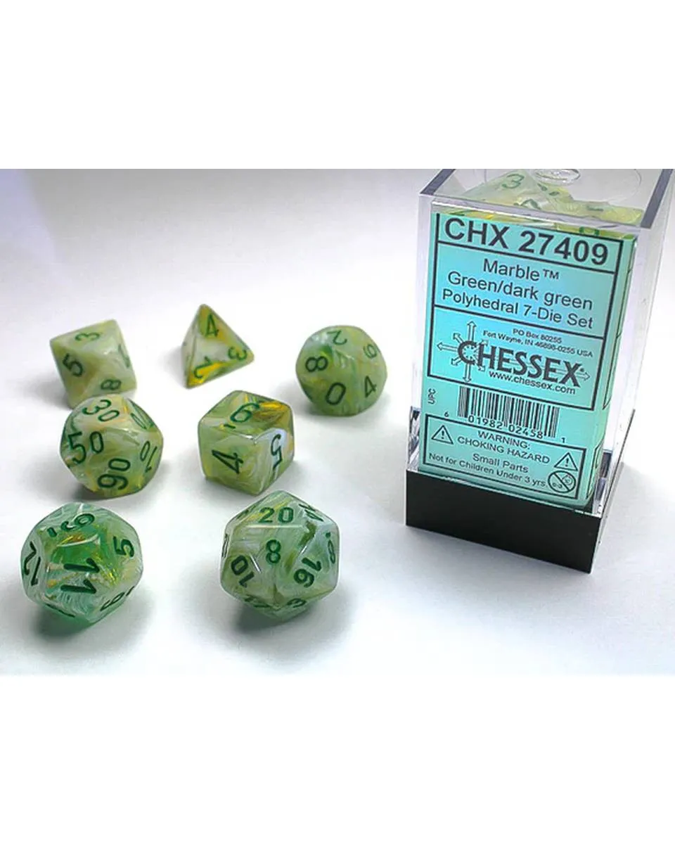 Kockice Chessex - Marble Mega-hedral - Green & Dark Green (7) 