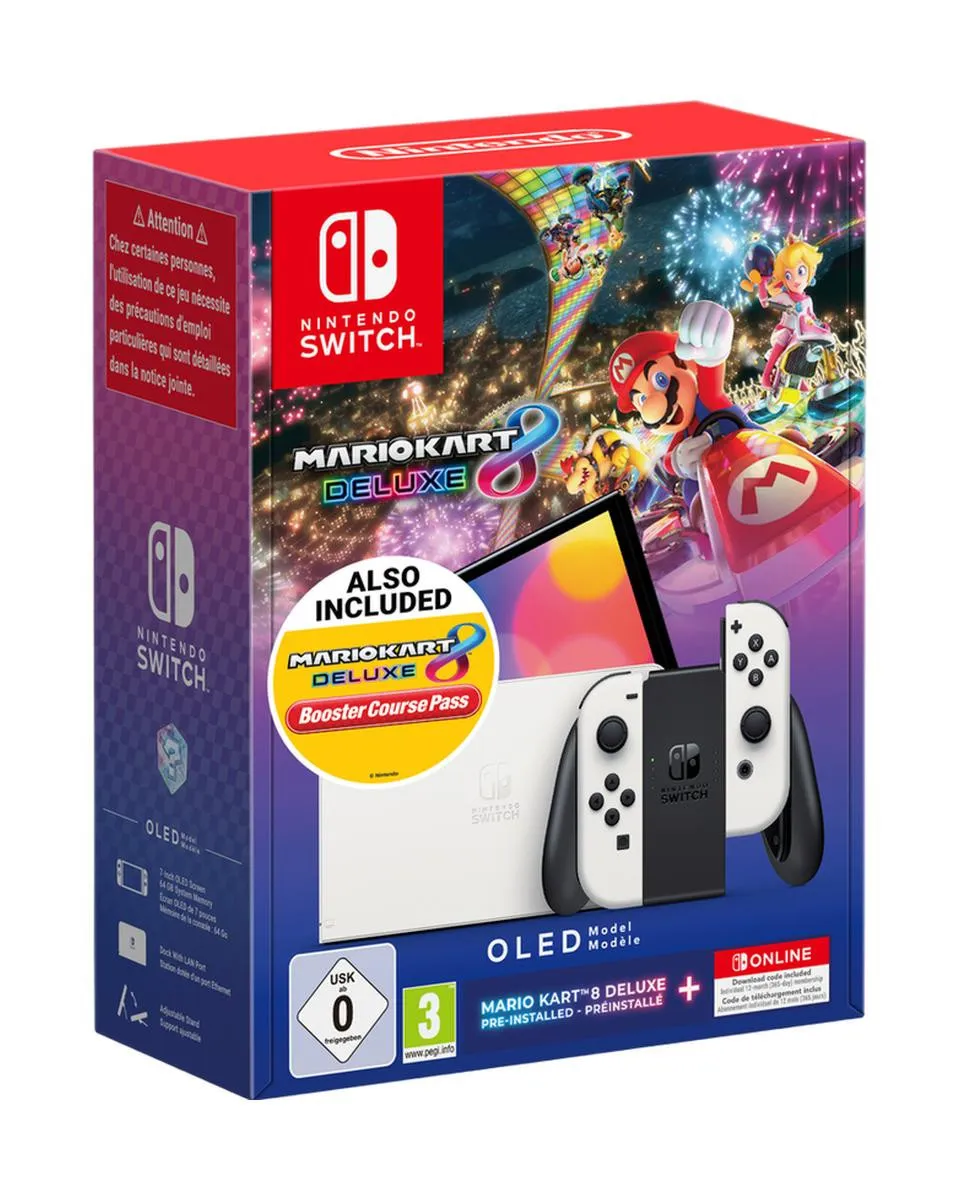 Konzola Nintendo Switch OLED (White Joy-Con) + Mario Kart 8 Deluxe Booster Course Pass + 12 Months Nintendo Online 